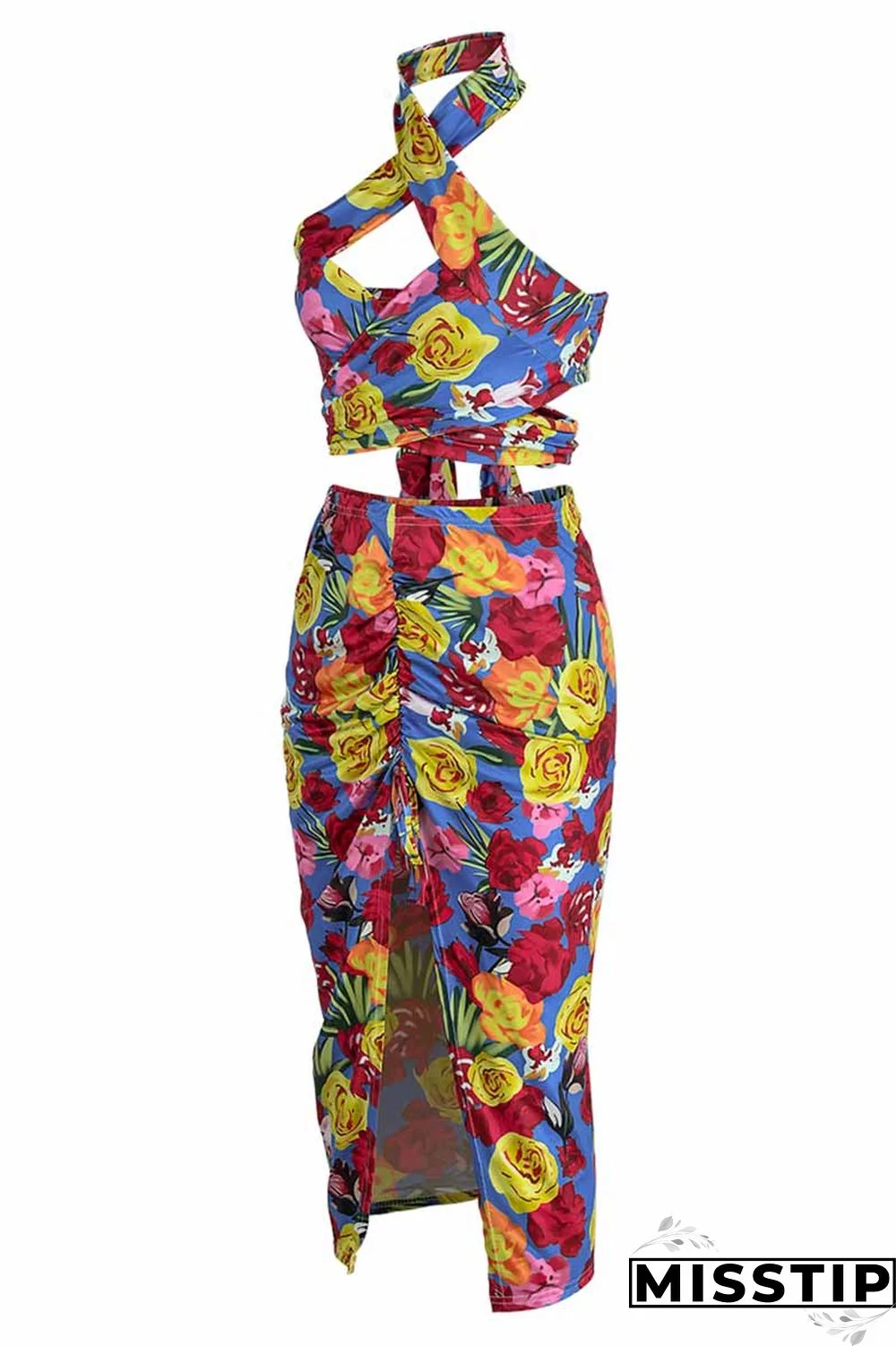 Leopard Print Fashion Street Print Patchwork Halter Sleeveless Two Pieces