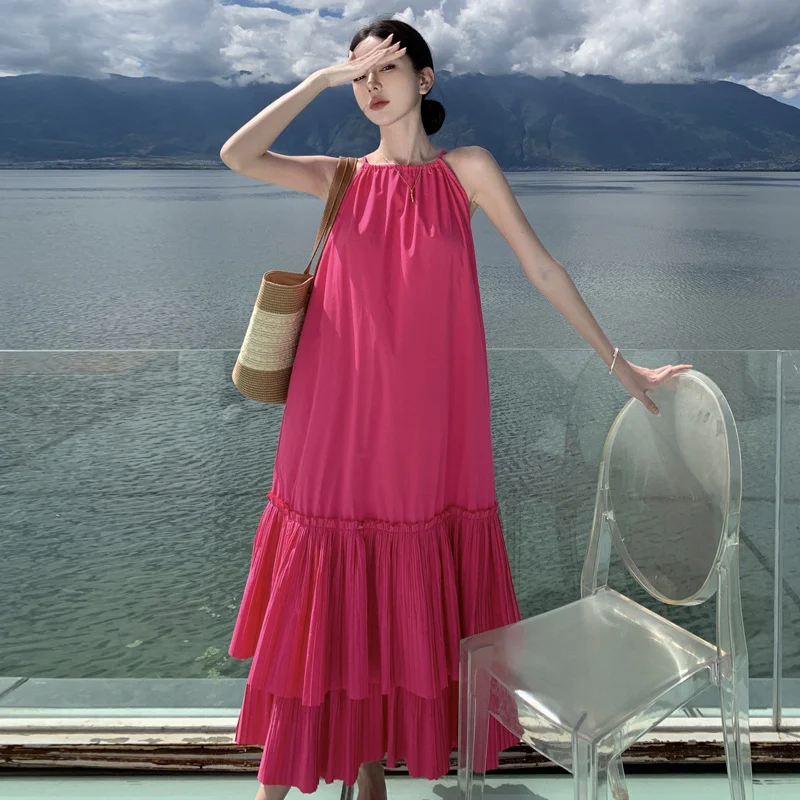 Churchf Churchf Summer New Women's French Design Sense Pure To Fold Layer Hollow Seaside Beach Holiday Dress
