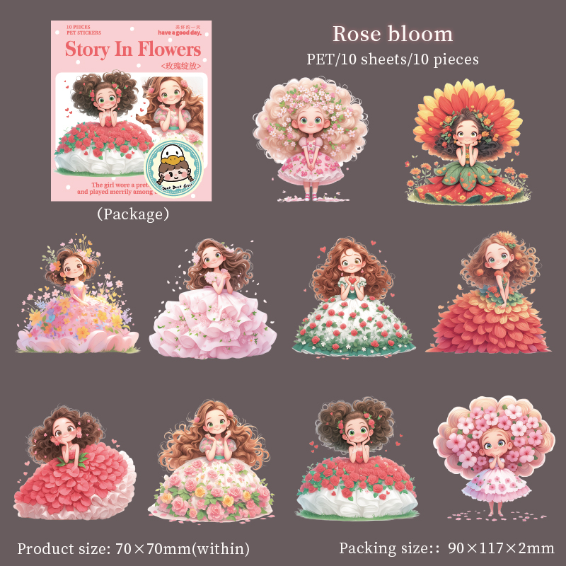 PET Sticker - A Story in Flowers Series Kawaii Girl Character Flower Landscape 