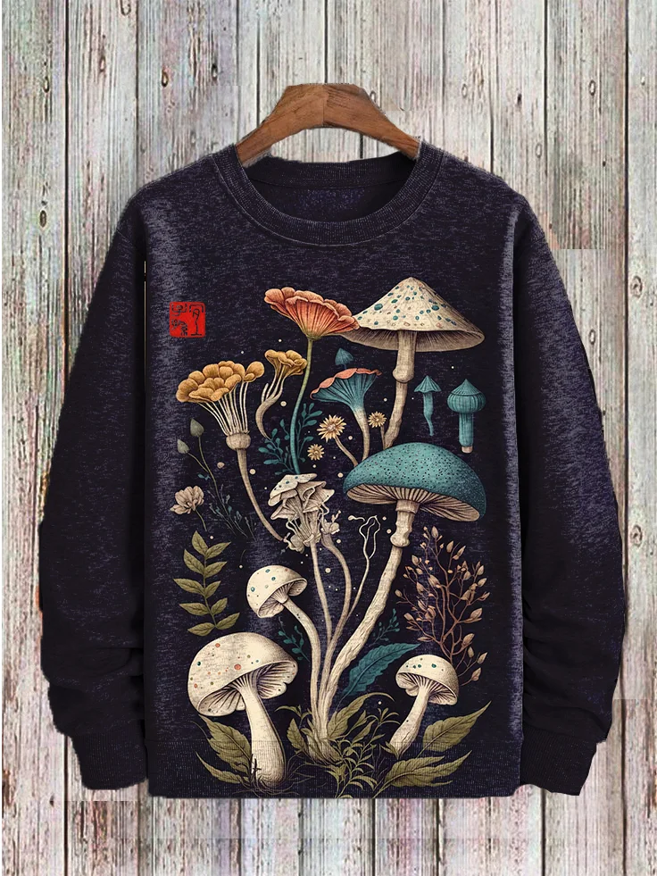 Men's Retro Mushroom Botanical Art Print Sweatshirt