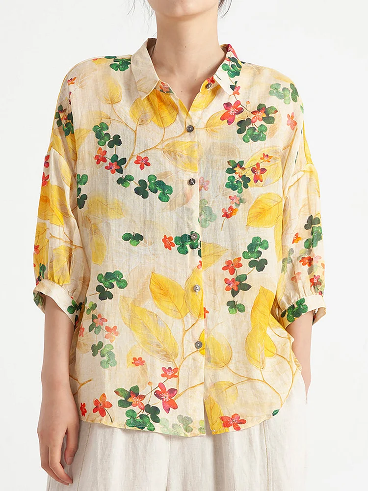 Plus Size Floral Vintage Women Summer Roomy Shirt