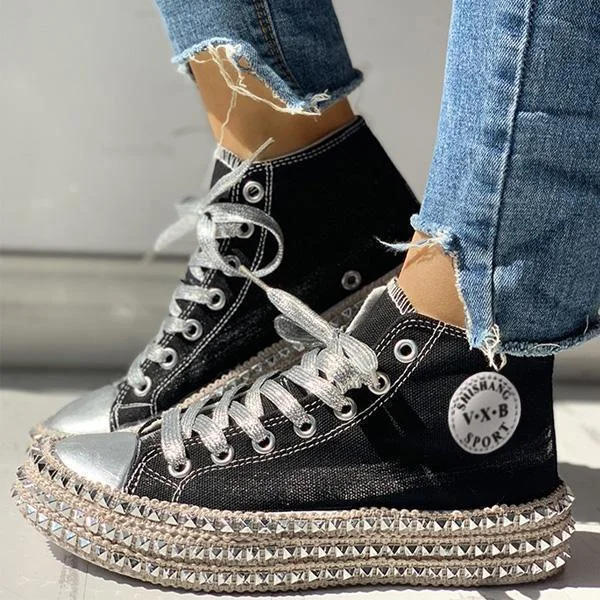 Fashion Leopard Rivet Embellished Lace-Up Sneakers shopify Stunahome.com