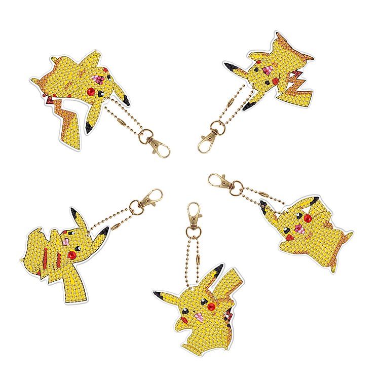 5pcs bricolage pleine forme spéciale diamant peinture porte-clés patriotique pikachu