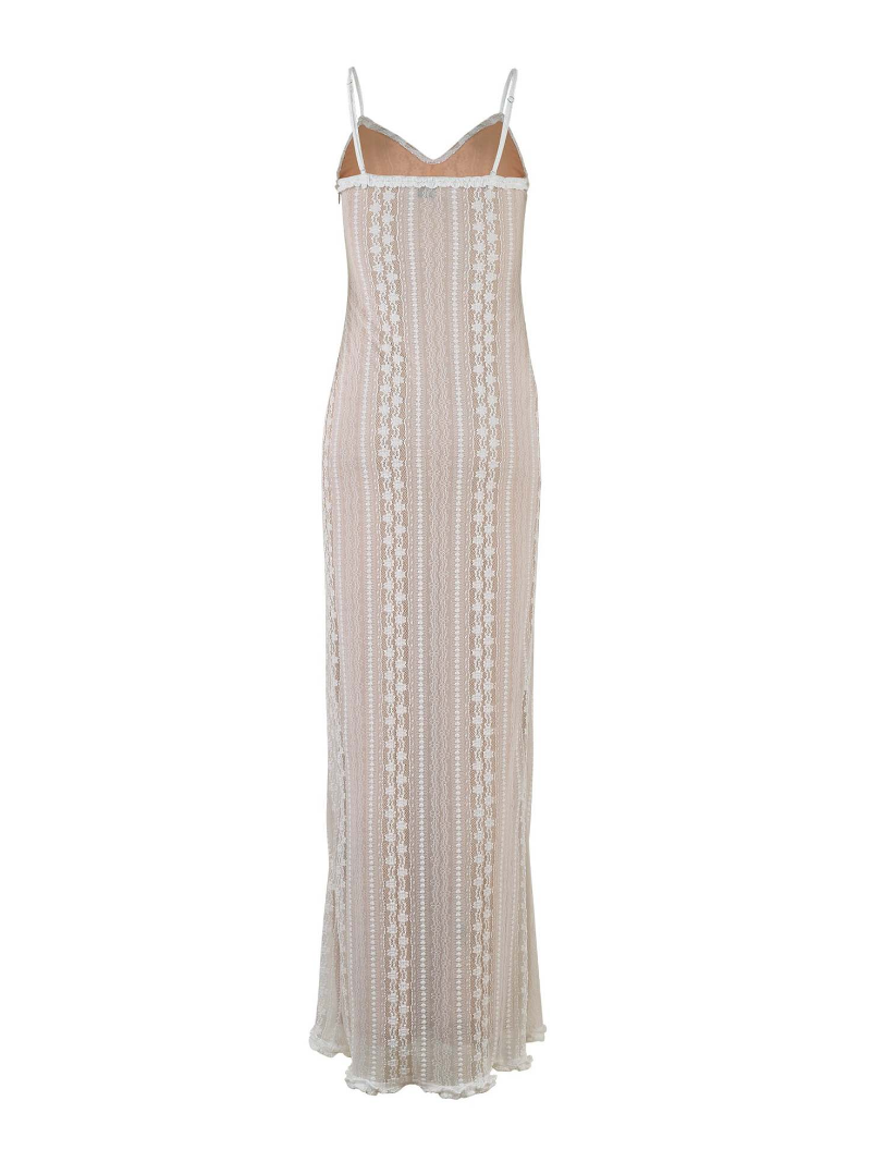 Ootddress Female Elegant Hollow Out Maxi Dress V-Neck Long Sleeve Split Party Dress Evening Tiered Fashion Summer Halter Dress 2025