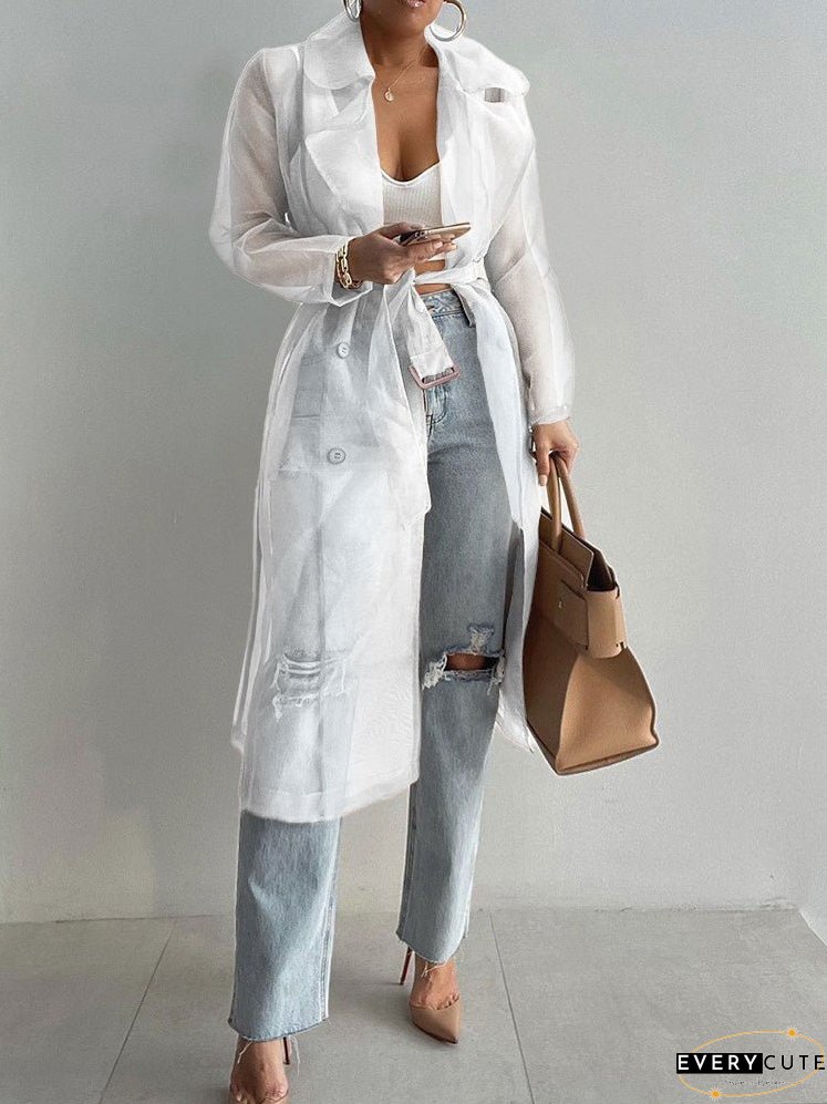 Cardigans Solid Lapel Mesh Lantern Long Sleeve Cardigan for Women