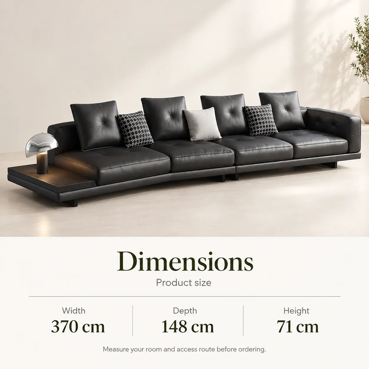 Dylan Platform Sofa - Black — Dimensions