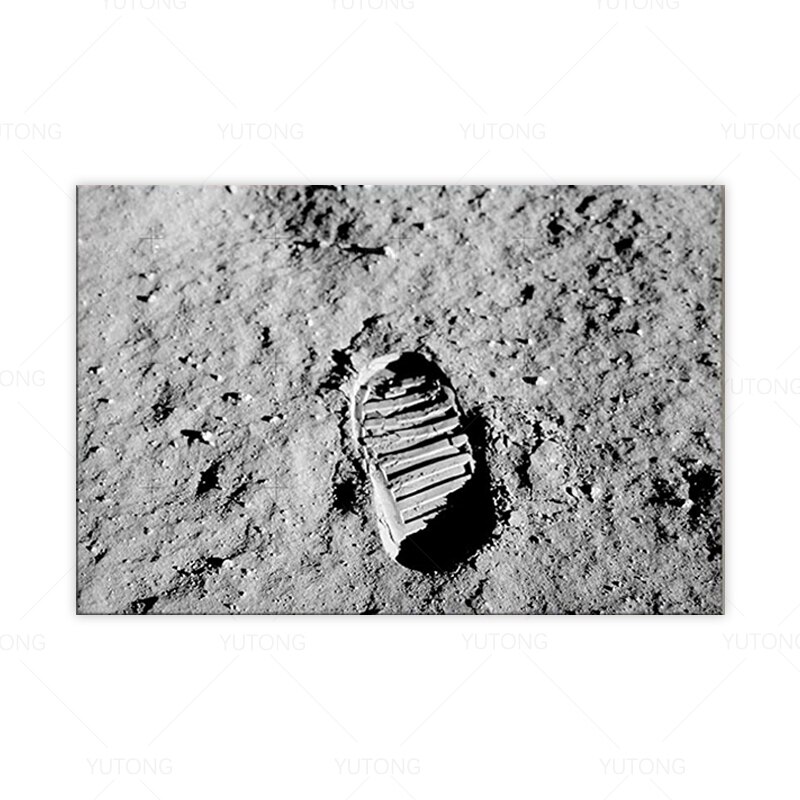 Canvas Print Wall Art First Steps of Human on The Moon Apollo 11 Buzz Pilot Aldrin's Bootprint for living room poster painting