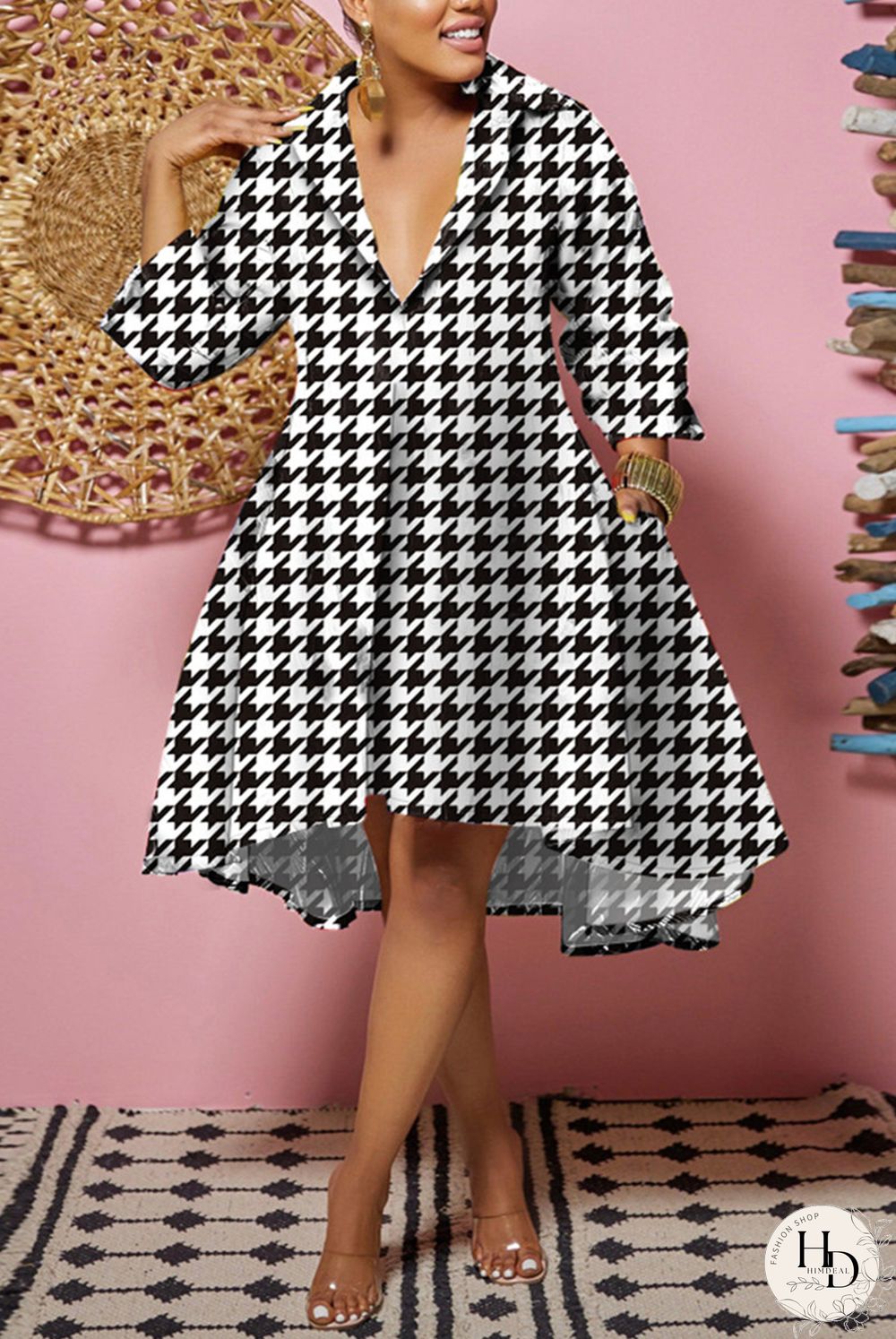 Camouflage Fashion Casual Print Patchwork Turndown Collar Shirt Dress