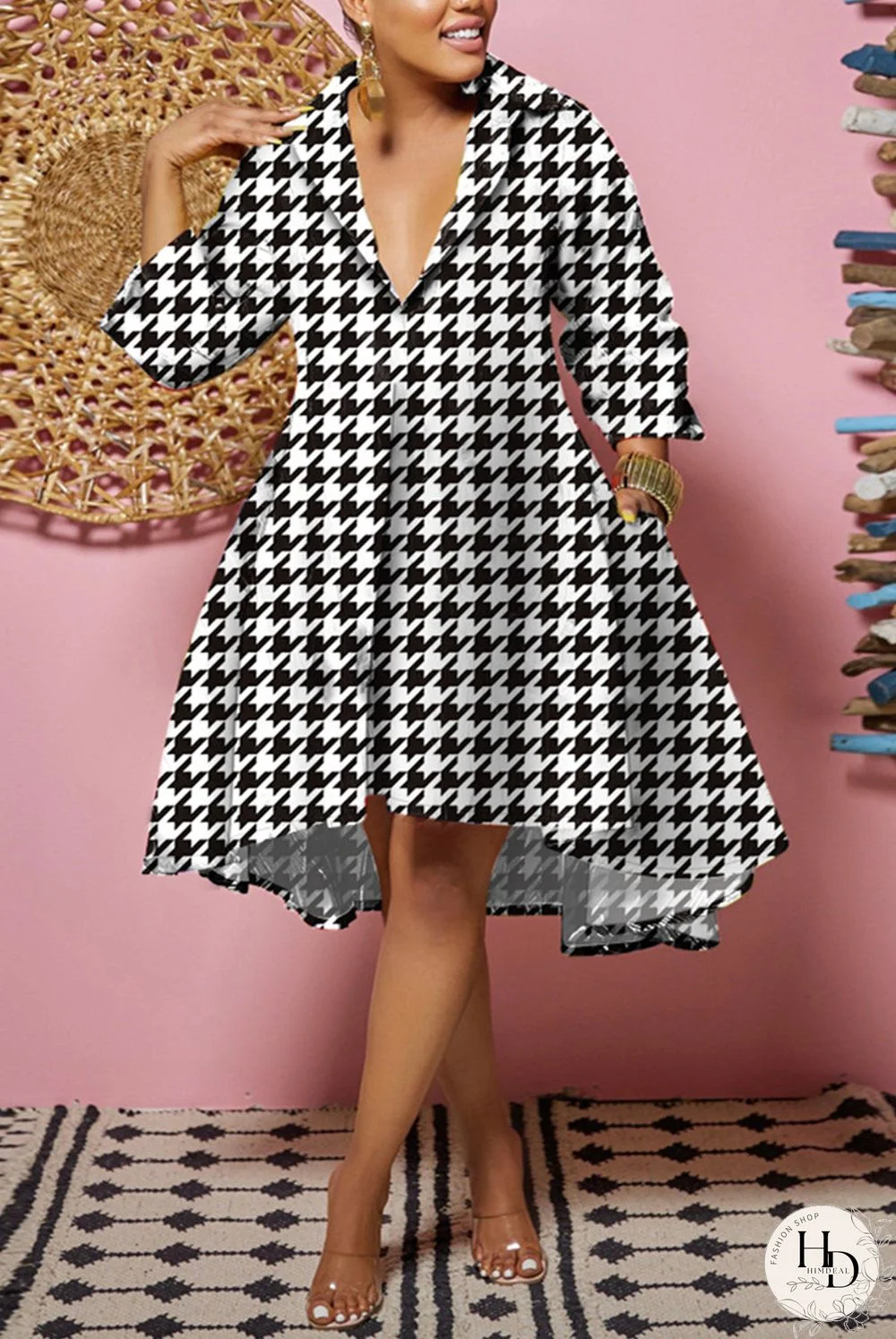 Camouflage Fashion Casual Print Patchwork Turndown Collar Shirt Dress