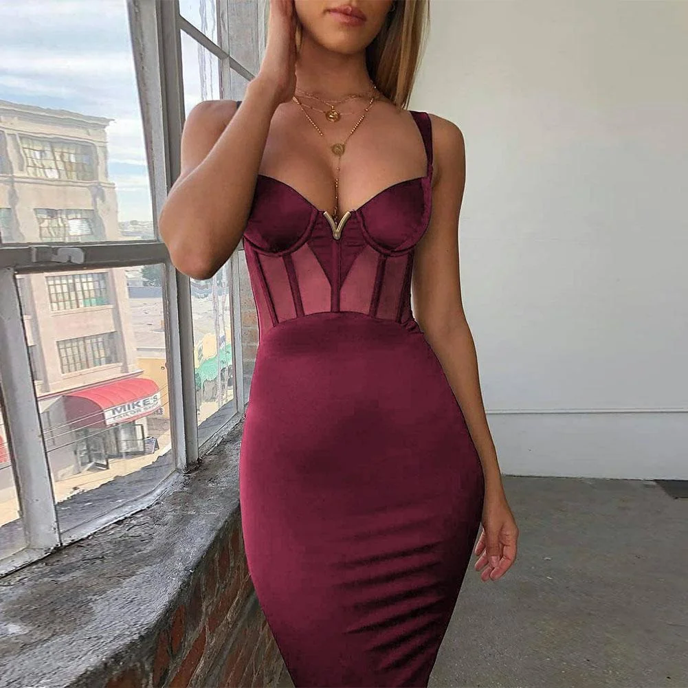 Rayon Mesh Insert Bodycon Dress