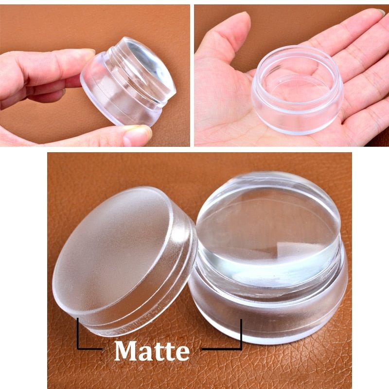3.5cm Head Design Matte Nail Art Stamper Stamping Scraper With Cap Silicone Jelly Transparent Nail Template Tools Manicure Set