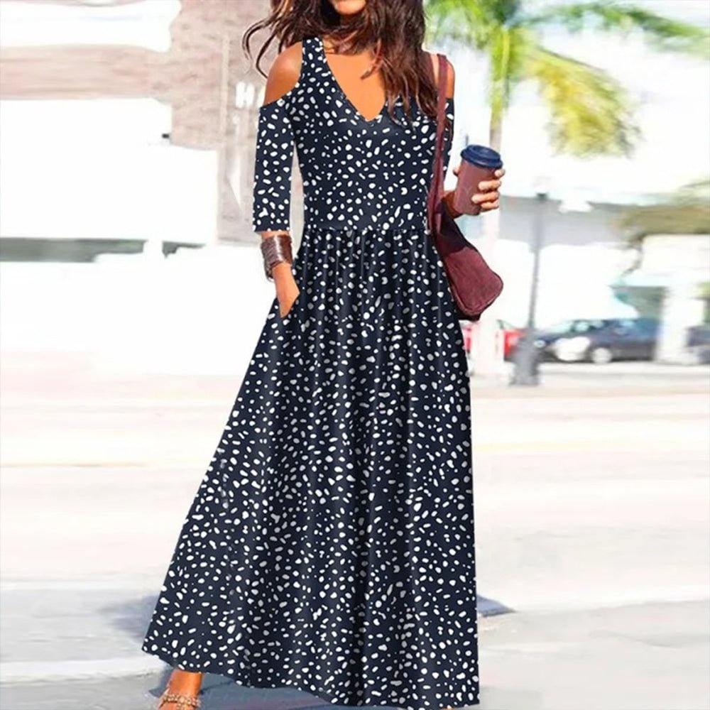 Navy Half Sleeve Maxi Dress