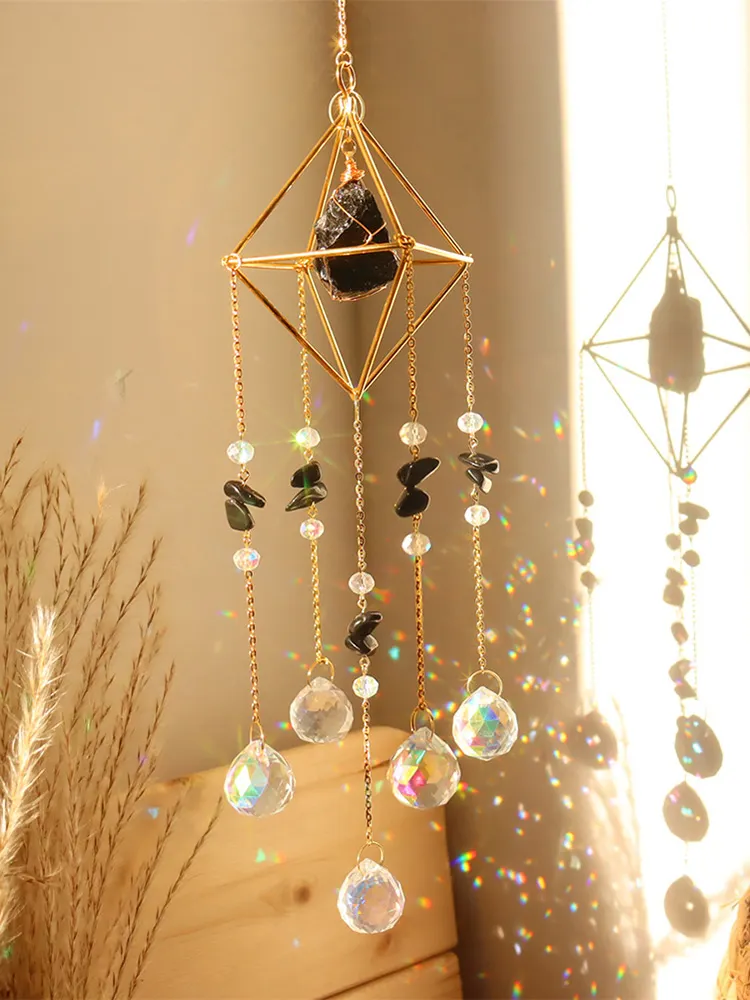 Crystal Wind Chimes Natural Stone Prism Lighting Ball Catcher Garden Decor