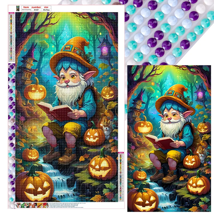 Pumpkin Lantern And Grandpa In The Forest 40*70CM (Canvas) Full Round Drill Diamond Painting gbfke
