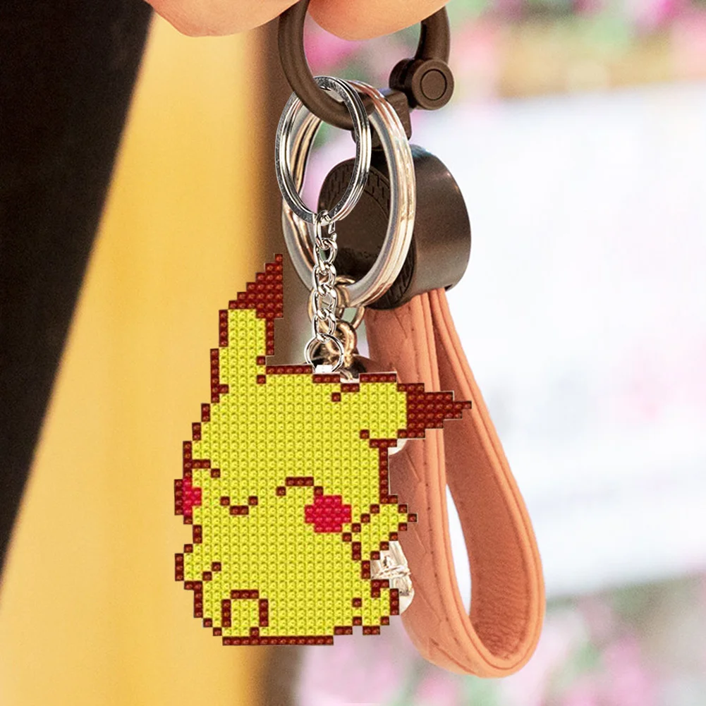 Stamped Beads Cross Stitch Keychain - Pikachu