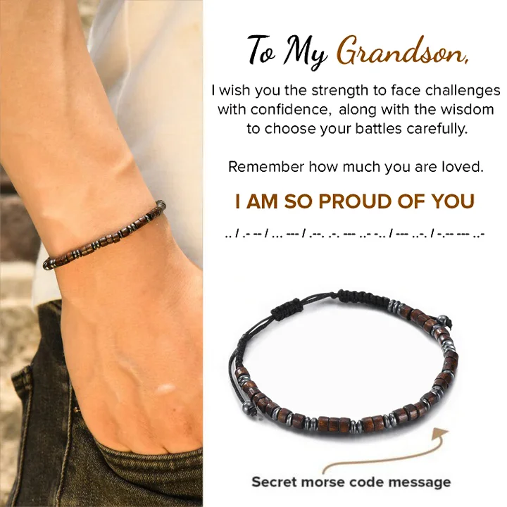 To My Grandson I Am So Proud of You Morse Code Bracelet Birthday Graduation Gift