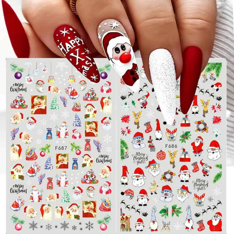 Christmas Nail Sticker Santa Claus Elk Snowman Gift Xmas Cartoon Winter Decal Nail Art Decor Water Sticker Christmas Nail Stick-Nail Inspo