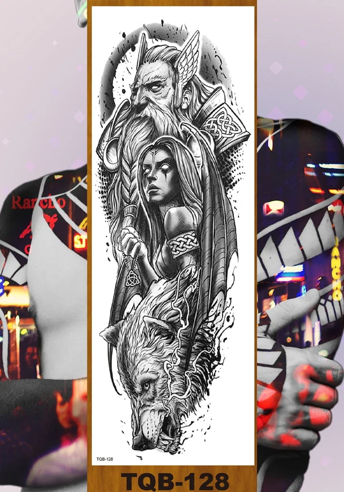 Full Flower Arm Temporary Tattoo Sticker Man Woman Body Leg Art Fake Tatoo Beauty & Snake Bear Owl Fox Mermaid Egypt Queen Sexy