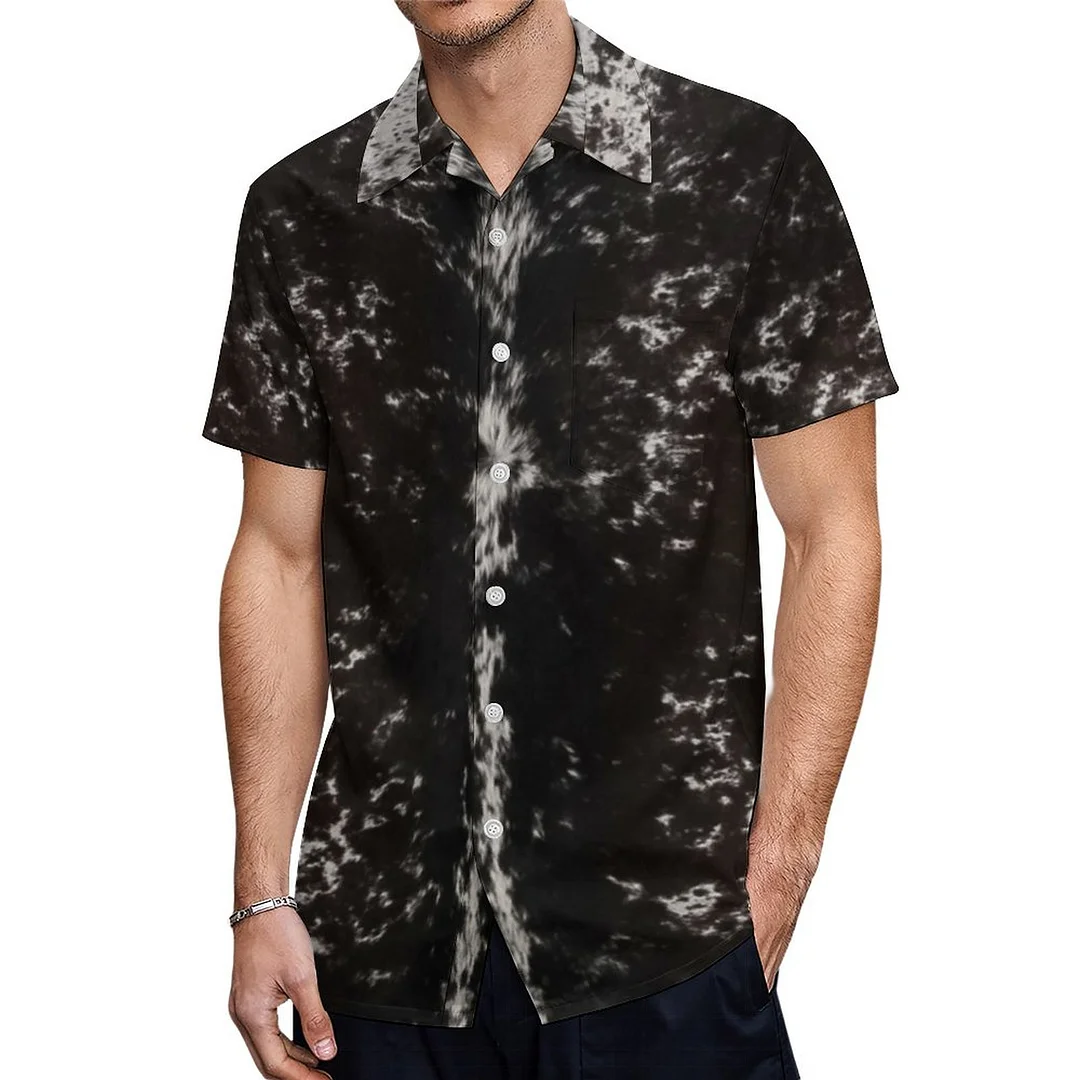 Cowhide Black White Faux Hair Western Leather Spotted Hawaiian Shirt Mens Button Down Plus Size Tropical Hawaii Beach Shirts