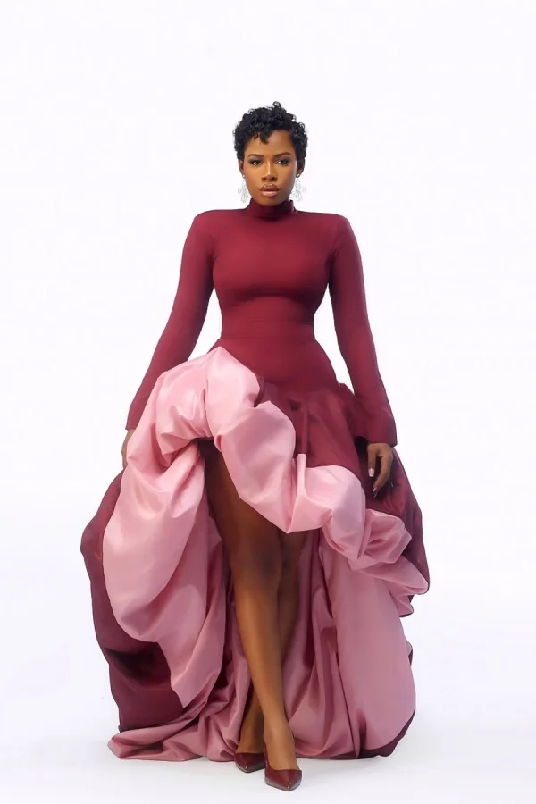 High Neck Long Sleeves High-Waisted Long High-Low A-Line Prom Dress With Pleated | WQ0387 Wellcucu
