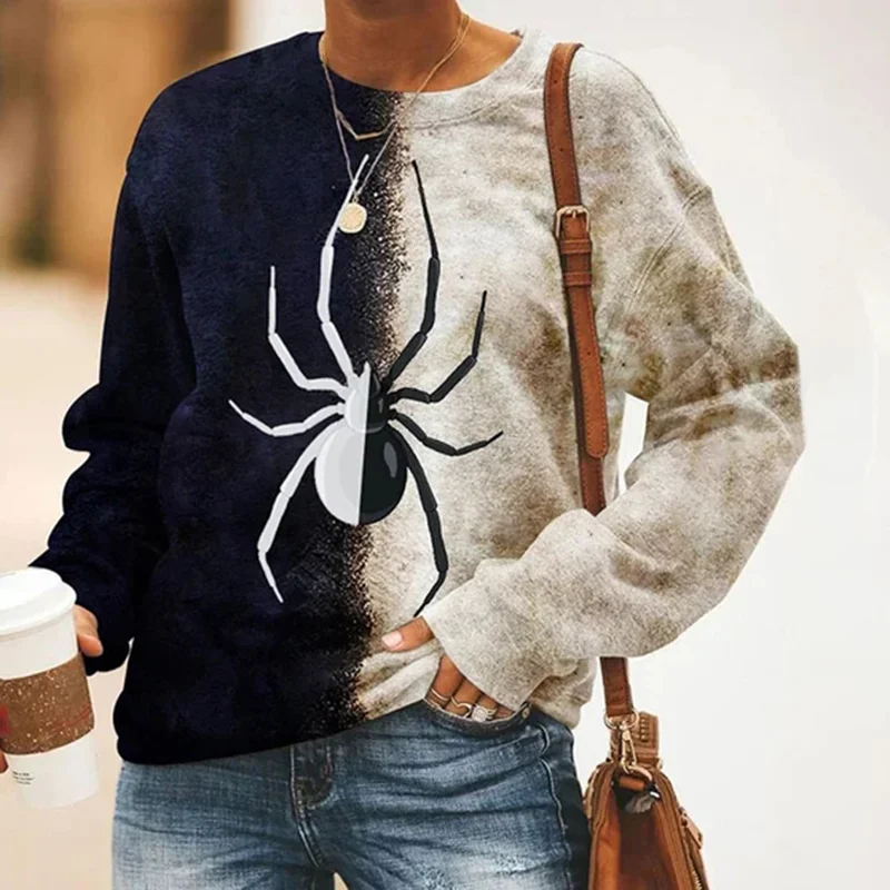 Casual Colorblock Spider Print Long Sleeve Sweatshirt