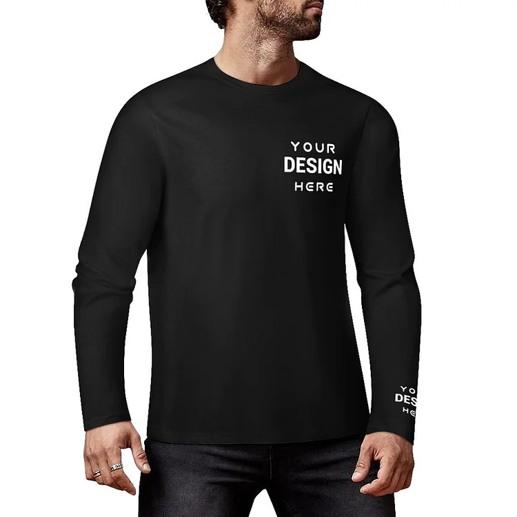 Personalized Design Men's Pure Cotton Long Sleeved T-shirt Chest & Cuff Print