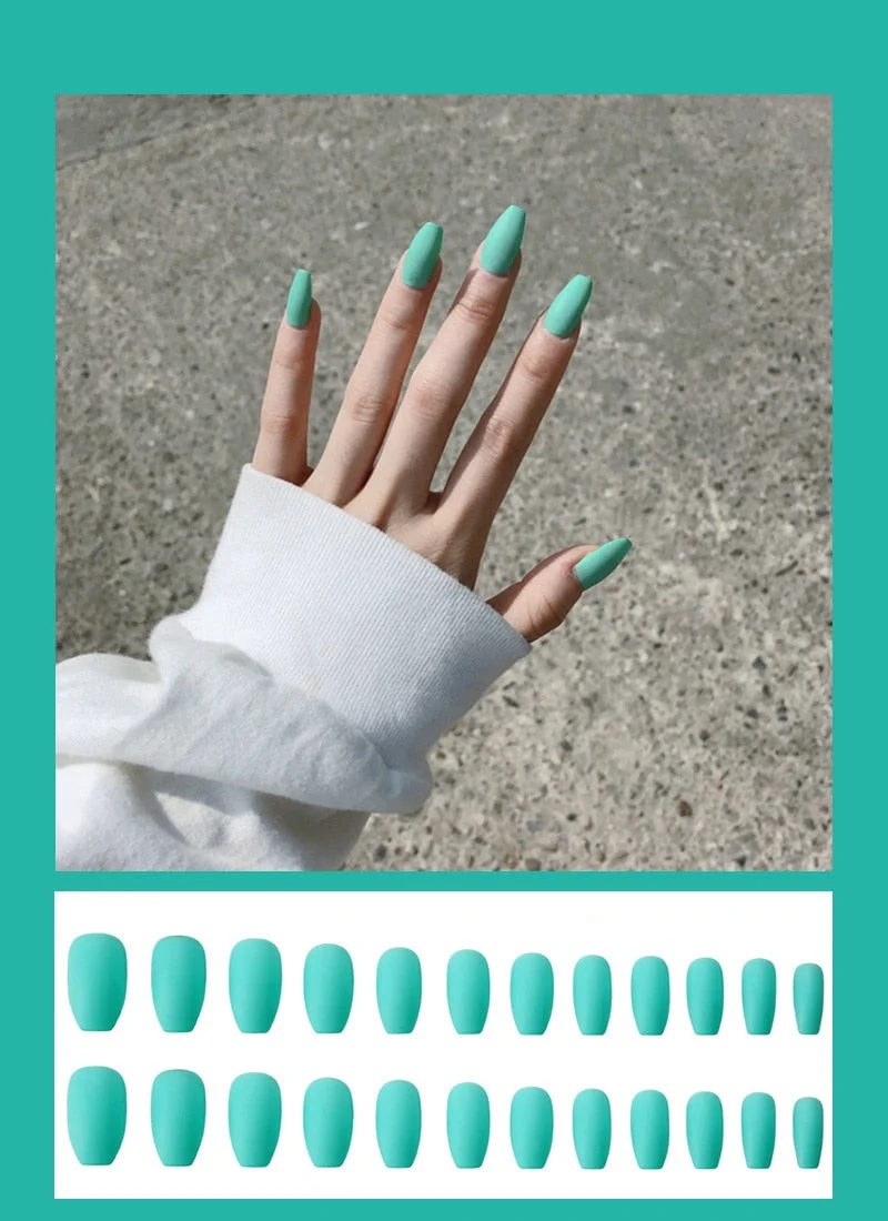 24pcs Solid  Reusable Detachable Fake Matte Tips Press On Nail Medium Long Flat Fully Paste Into False  Nails Art Manicure-Nail Inspo