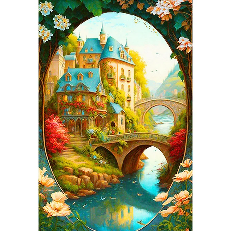 Beautiful Small Perspective Castle 40*60CM(Canvas) Full Round Drill Diamond Painting gbfke