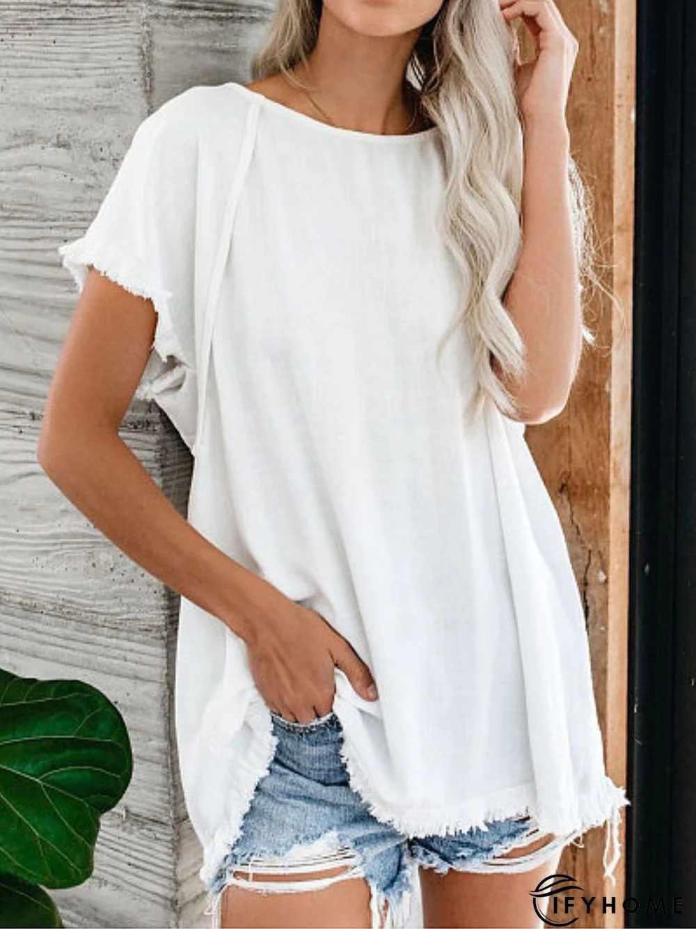 Cotton Solid Short Sleeve Shirts & Tops | IFYHOME