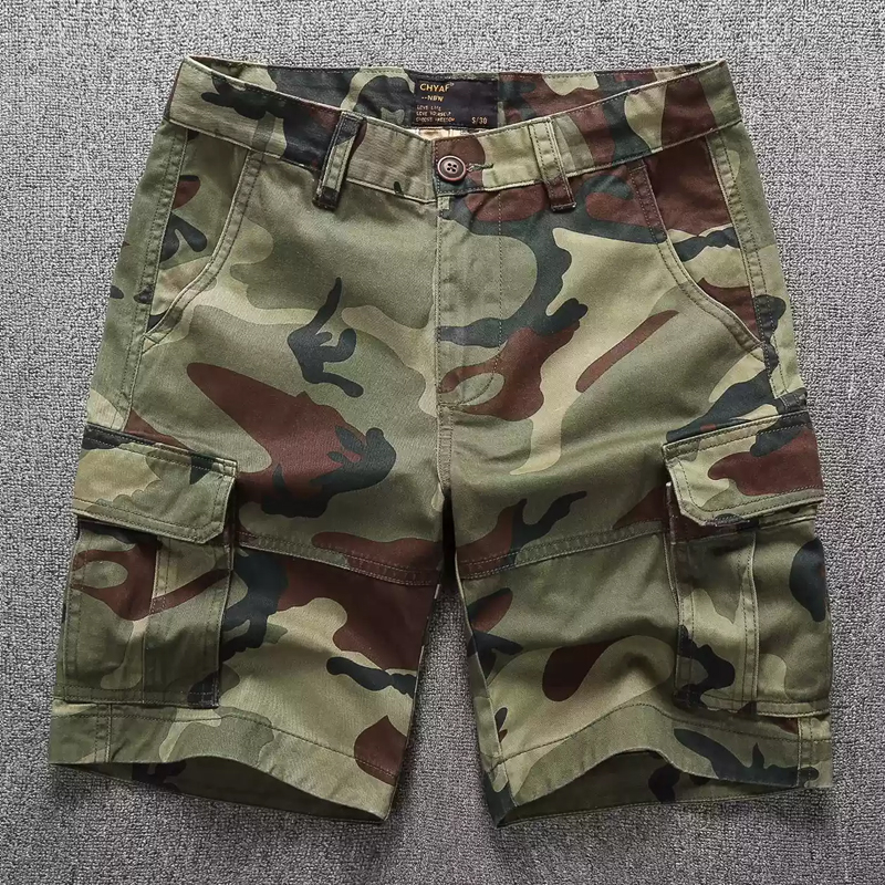 Men's Outdoor Cotton Multi-Pocket Straight-Leg Shorts
