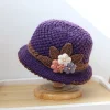 Chapeau seau en crochet &agrave; fleurs vintage