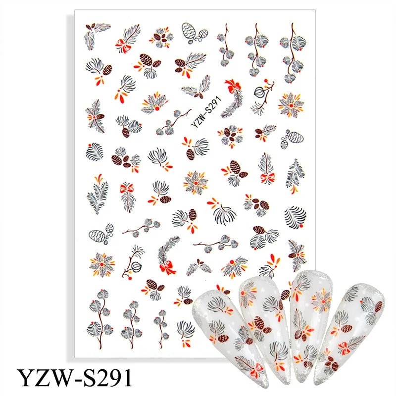 1pcs Autumn Winter Nail Sticker Robin Snow Flower New Year Halloween Christmas 3D Decals Nail Art Design Decor Accessories-Nail Inspo