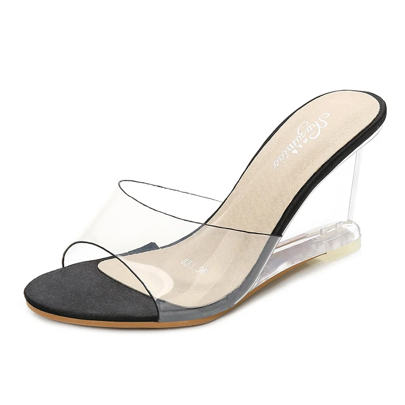 Tanguoant Tanguoant High Heels Women's New Korean Version Of Versatile Summer Women's Shoes A Word Buckle Simple Wedge Sandals Transparent