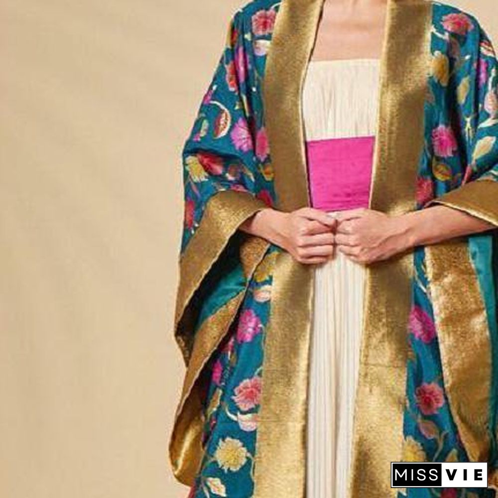 Bright Color Flower Pattern Women Baggy Abaya