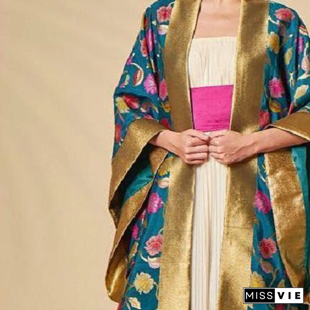 Bright Color Flower Pattern Women Baggy Abaya