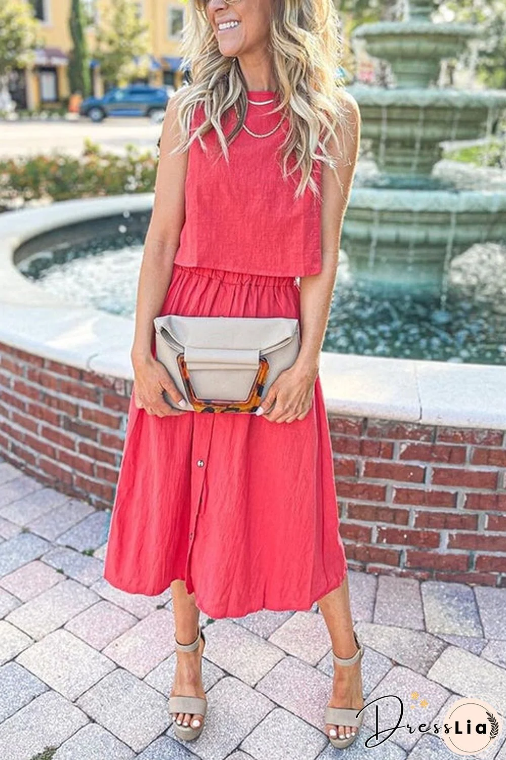 Button Decorate Vest Naxi Skirts Set