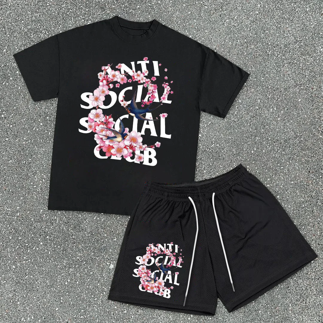 Trendy Street Mesh Shorts T-Shirt Set