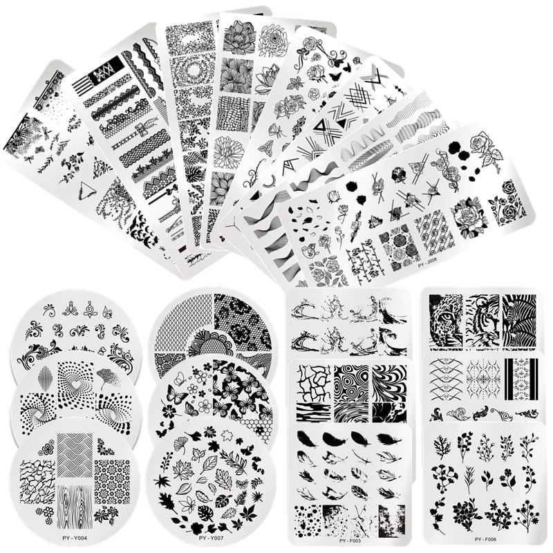PICT YOU Stamping Plates Kits Striped Line Flowers Stamp Plate Tropical Geometry Lace Halloween Pumpkin Nail  Image Plate