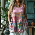 Women's Retro Cancer Awareness Ribbon Gradient Art Linen Sleeveless Tank Top - Image 2