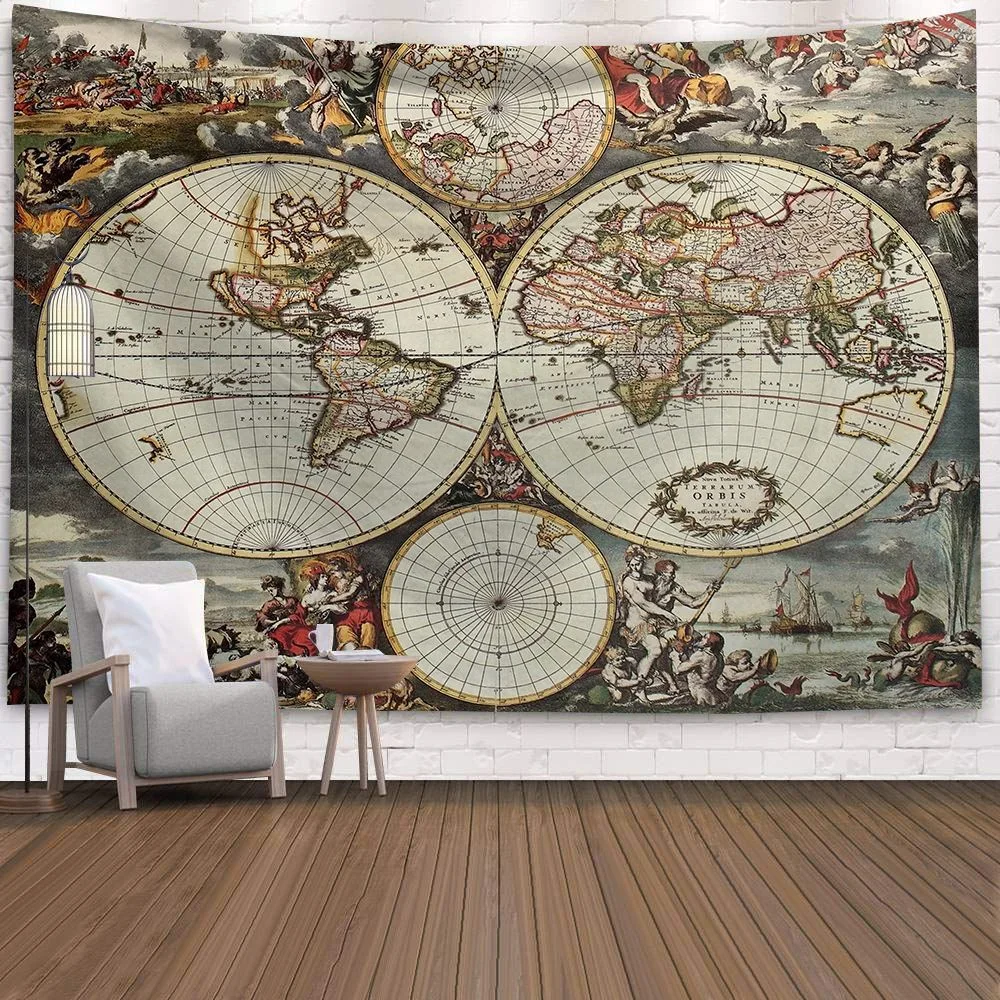 World Map 3D Print Polyester Geometric Wall Hanging Tapestry Decor Oil Painting Beach Towel Sleeping Pad Yoga Blanket Mat