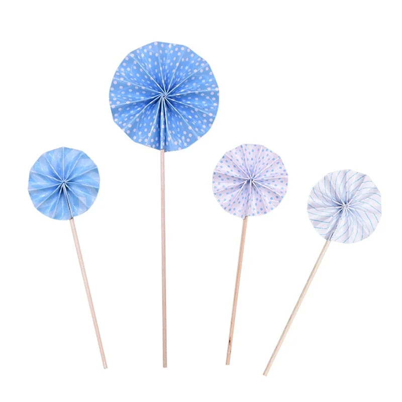 4Pcs/lot Mini Paper Fan Cake Topper Cupcake Toppers Kids Birthday Party Baby Shower Cake Decoration Flags Wedding Favor Supplies