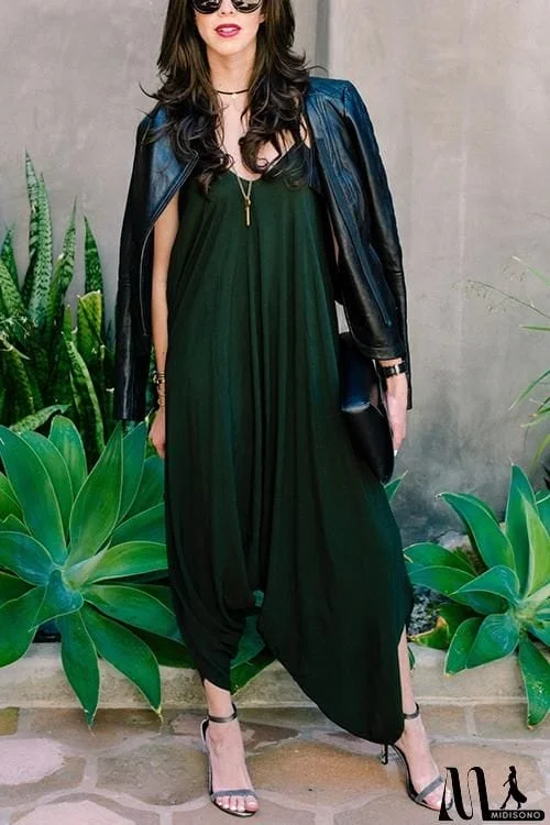MidiSono - Solid Slip Harem Jumpsuit