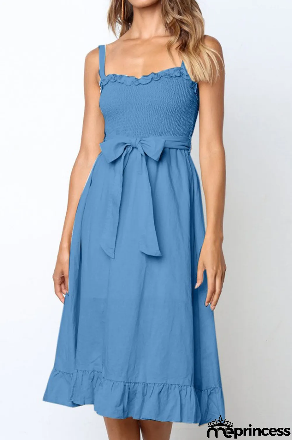 Fashion Casual Solid Split Joint Spaghetti Strap A Line Dresses