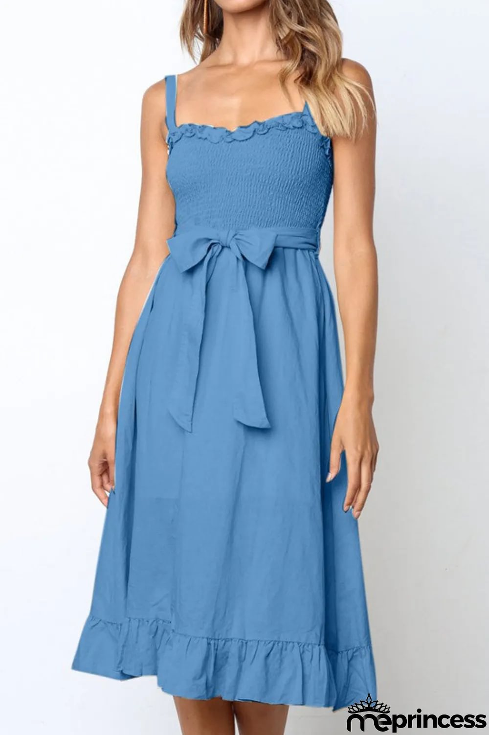 Fashion Casual Solid Split Joint Spaghetti Strap A Line Dresses