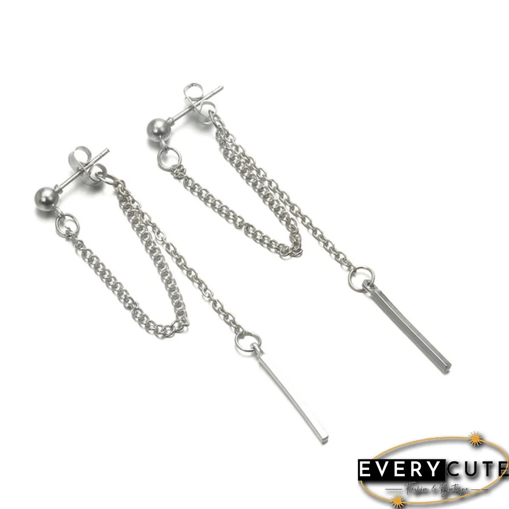 1pair Fashion Golden Silver Chain Earrings Punk Retro Long Earrings Metal Texture Earrings Dangle Earring Gifts Jewelry