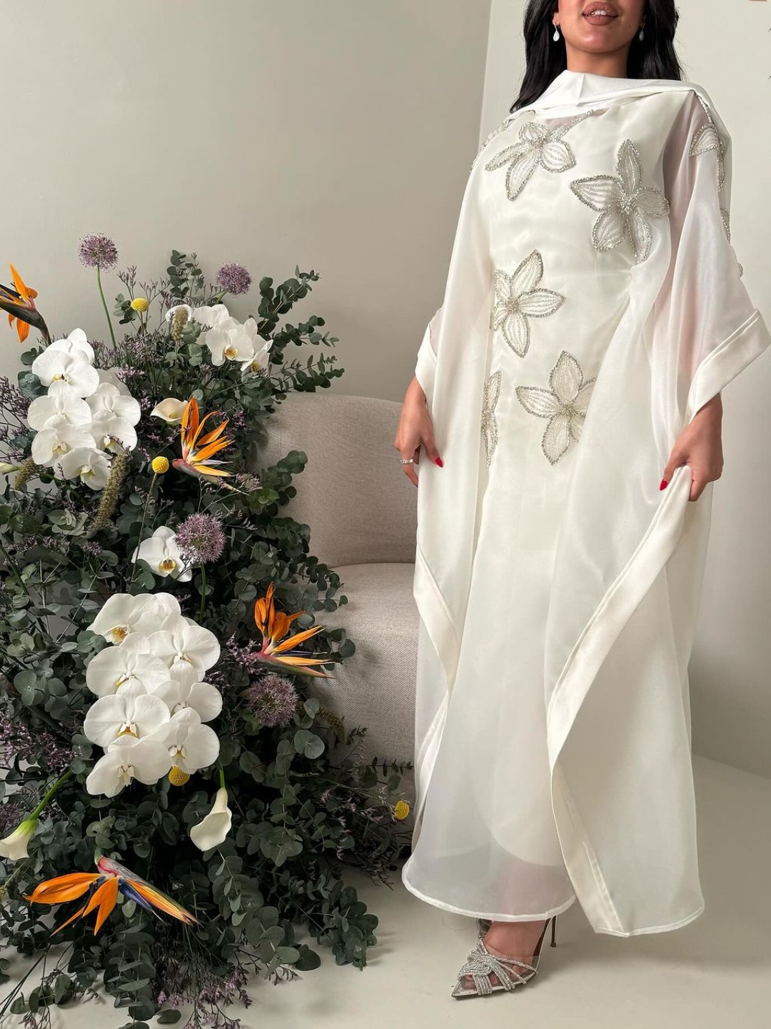 Elegant Chiffon Floral Dolman Sleeve Casual Dress | Oxredo Shop Ramadan Sale