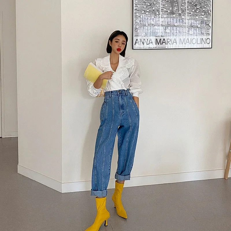 High Waist Jeans Women Harem Pants Korean Style Outfits Casual High Street Denim Trousers Pantalon Femme Vintage Jeans