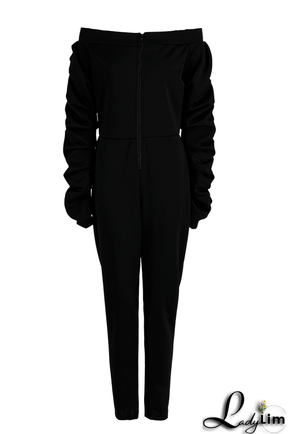 Black Sexy Solid Patchwork Zipper Collar Skinny Jumpsuits