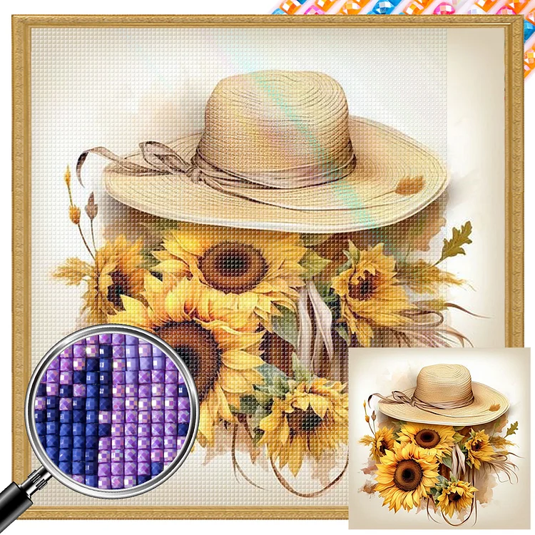 Partial AB Drill - Full Square Diamond Painting - Sunflower And Straw Hat 40*40CM