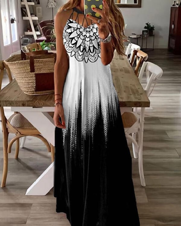 Cross Strap Sleeveless Off-Shoulder Sexy Print Maxi Dress